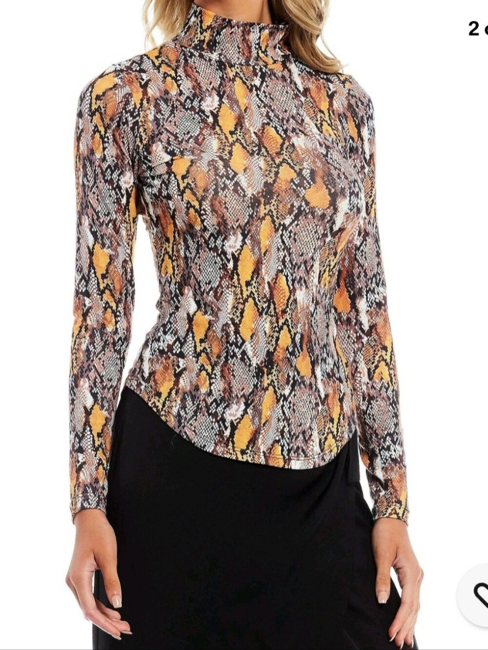 French Connection Animal Print Mock Neck Top Golden Snake XS - Picture 7 of 7